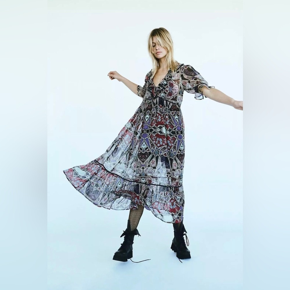 NWOT Free People Women's Black Combo Multi Color Carmella Printed Maxi Dress -XS - Picture 4 of 16
